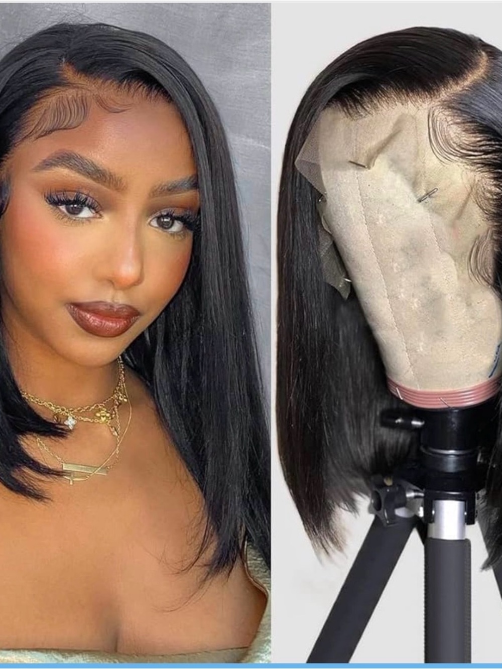 Black Straight Lace Front Bob Wig, 13x4, 300% density. 12 inch